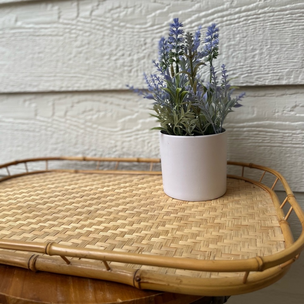 Vintage Rattan Wicker Serving Tray Boho Farmhouse - Picture 1 of 5